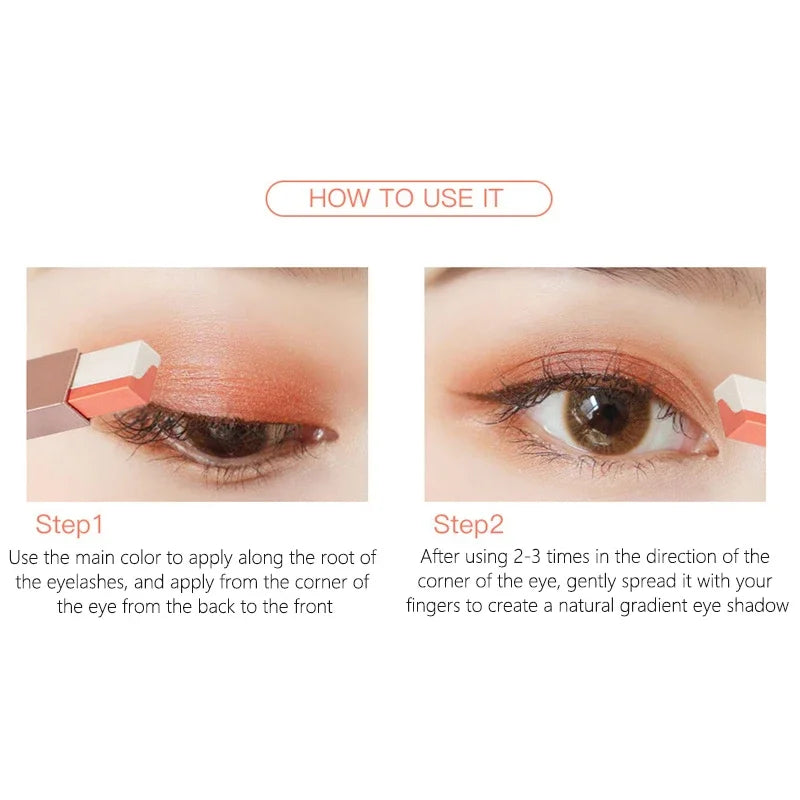 Eyeshadow sticks with shade swatches and makeup examples