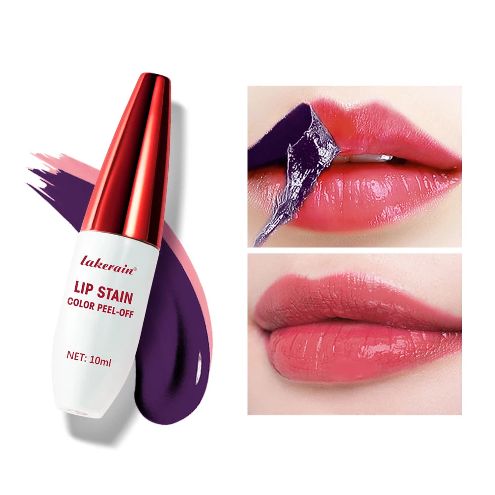 Peel-off lip stain with lip application and color examples