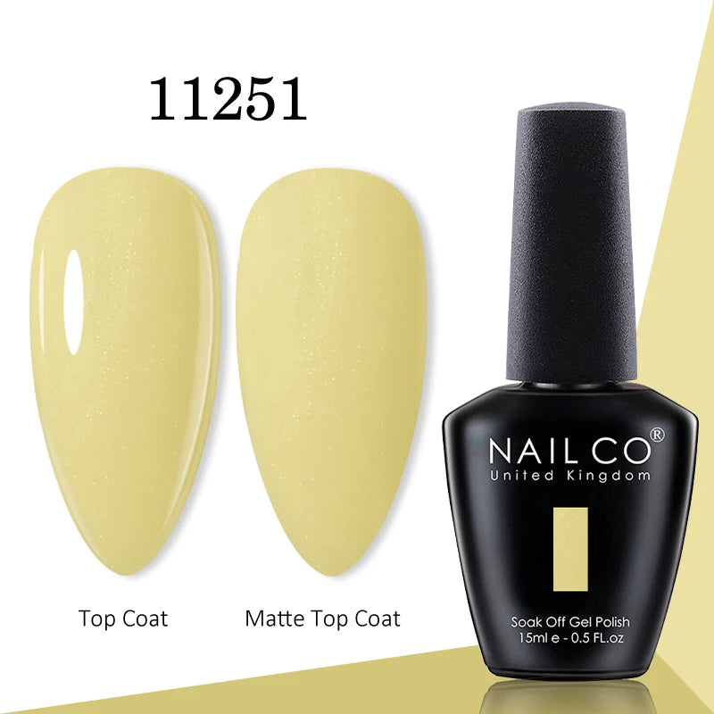 NAILCO gel polish bottle with numbered glossy and matte color samples