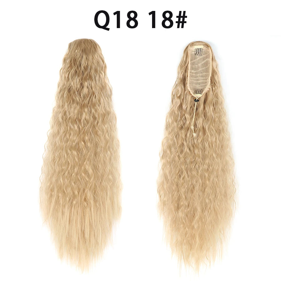 22 Inch Drawstring Ponytail Extension Soft Curly Wave 32 Colors