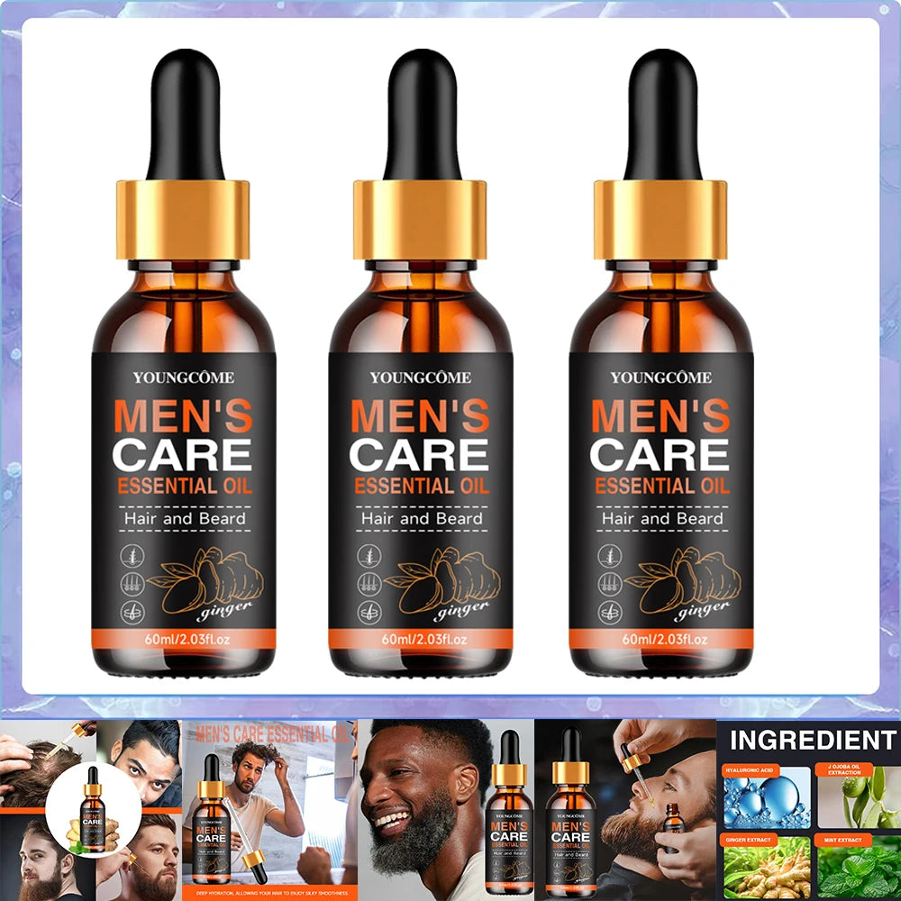 Men's care oil dropper bottles with packaging images