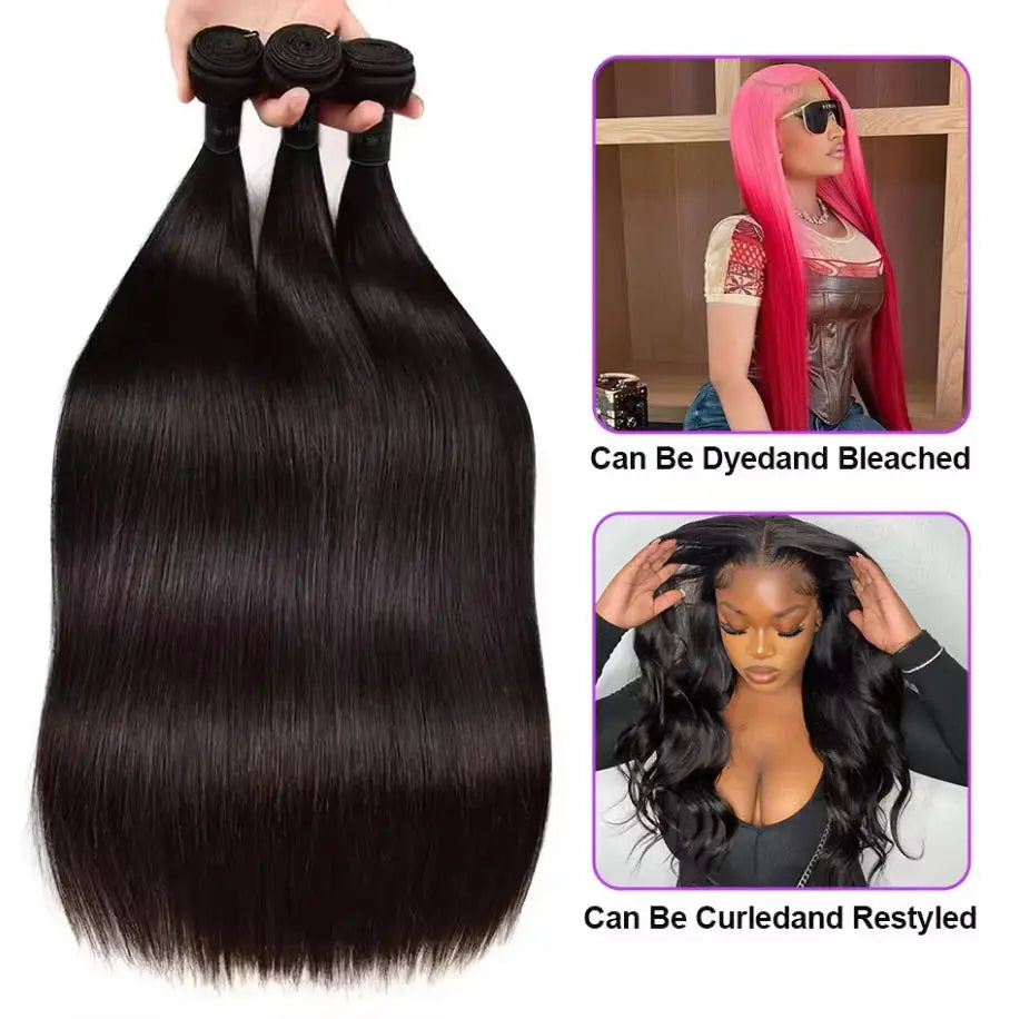 Straight dark hair bundles with texture and weft details
