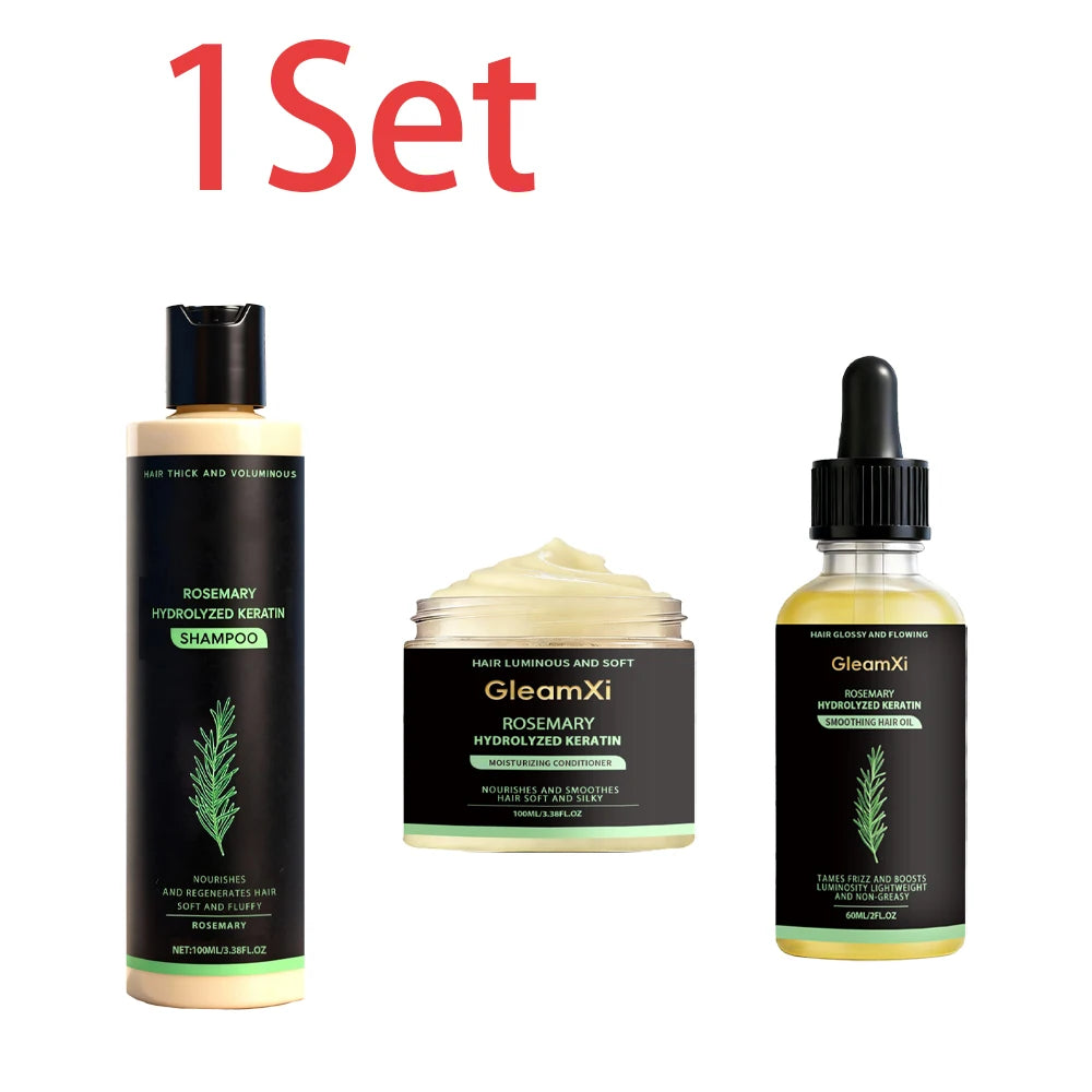 Rosemary hair care product sets with quantity labels