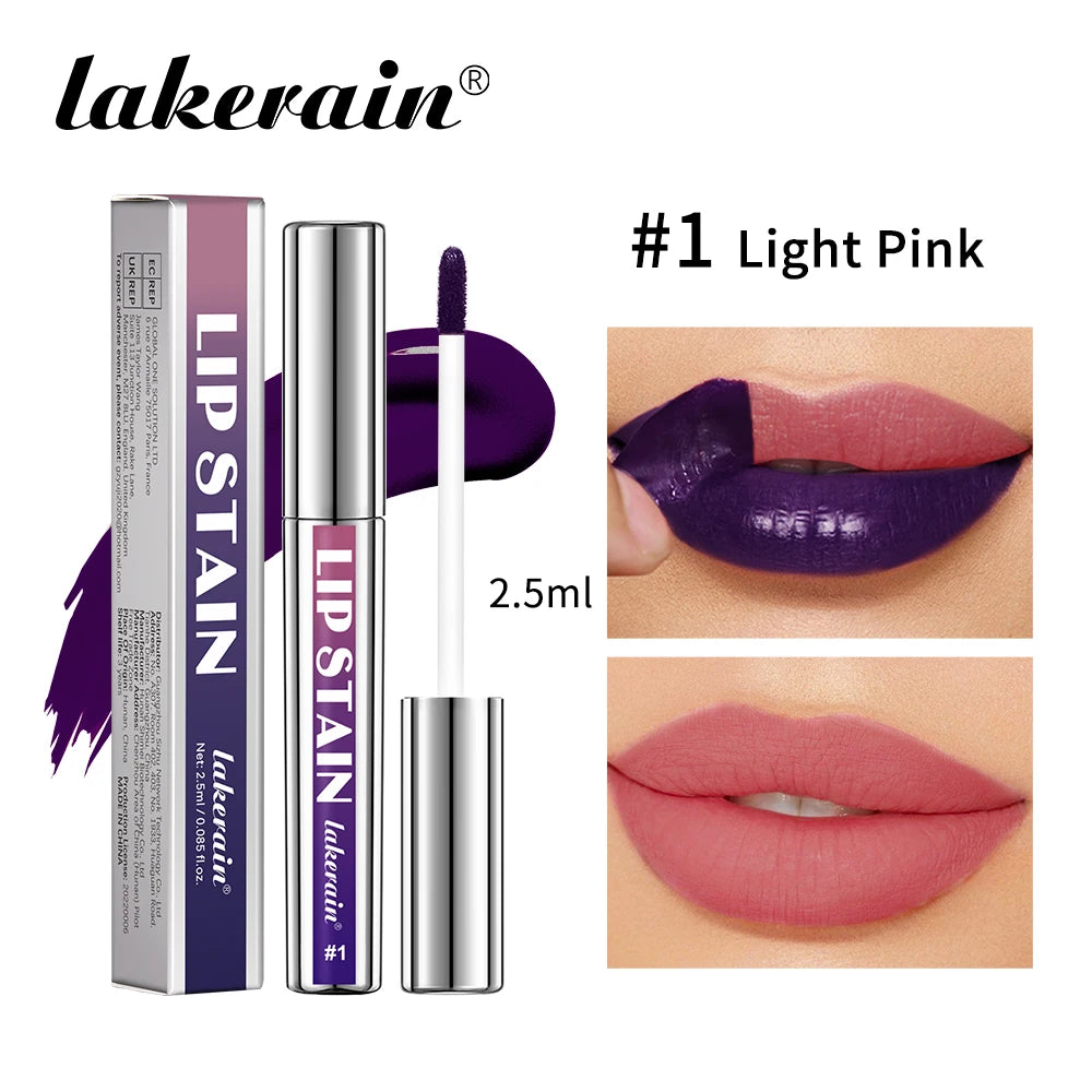 Lip stain tubes with shade shown on lips