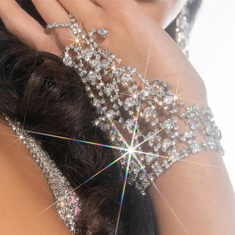 Luxury Rhinestone Mesh Hand Chain Finger Bracelet