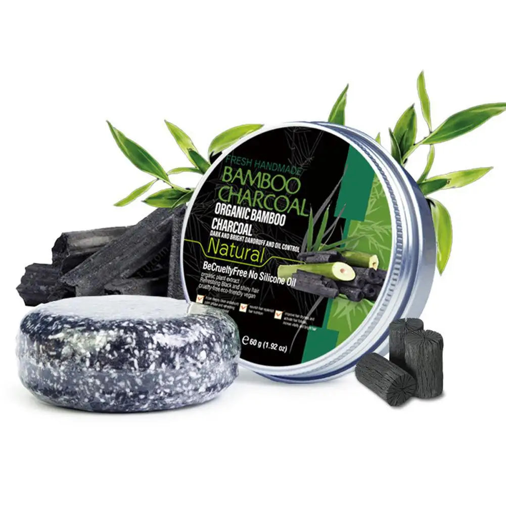 Shampoo bar beside its labeled tin
