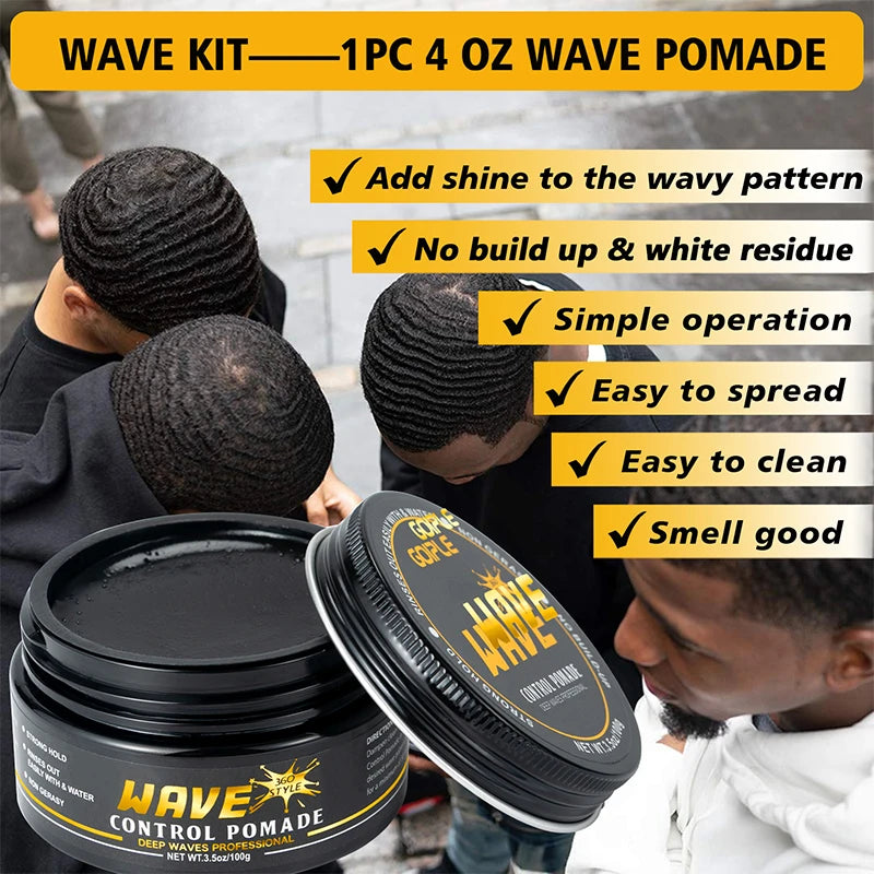 Wave styling kit components with hairstyle examples