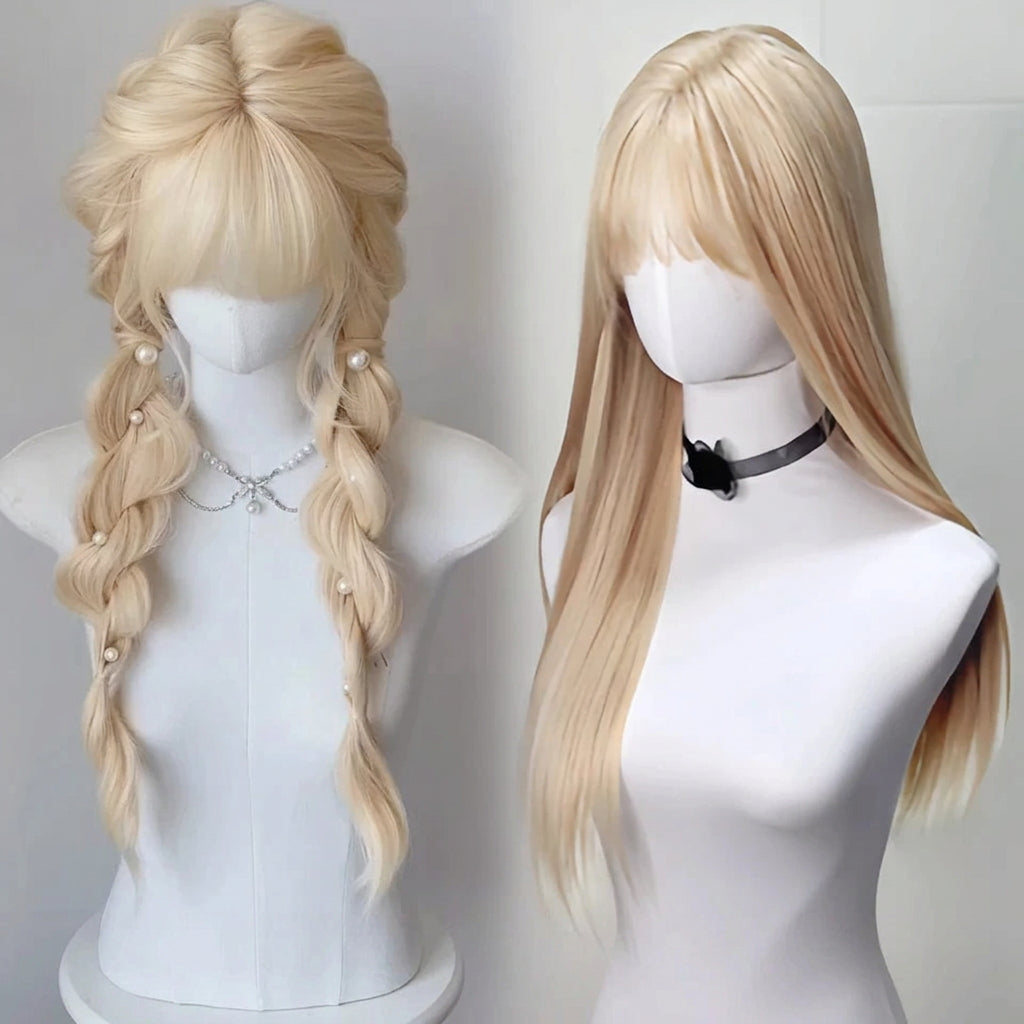 Cosplay wig shown with front, back or styling views