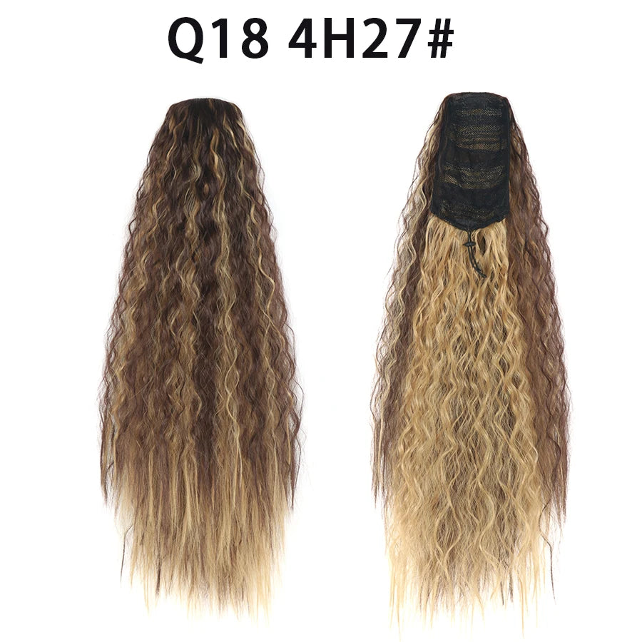22 Inch Drawstring Ponytail Extension Soft Curly Wave 32 Colors