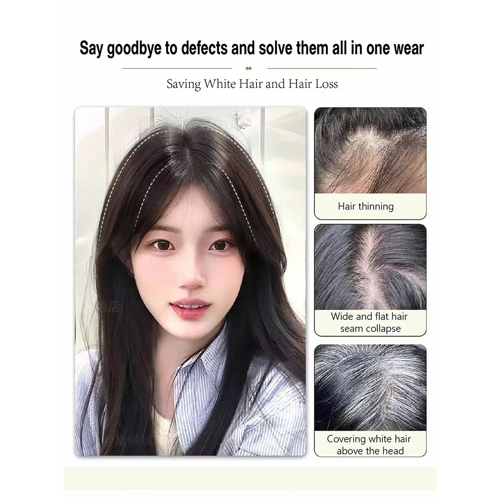 Clip-in fringe hairpiece with styling and construction examples
