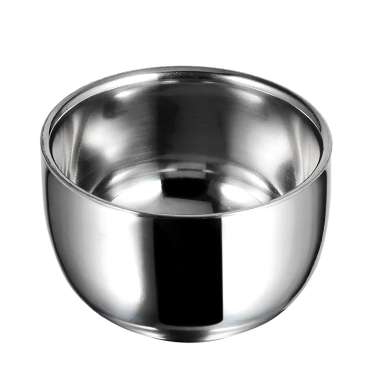 Stainless steel shaving bowl shown from above and below