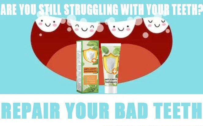 Oral care product with tooth comparison and promotional graphics