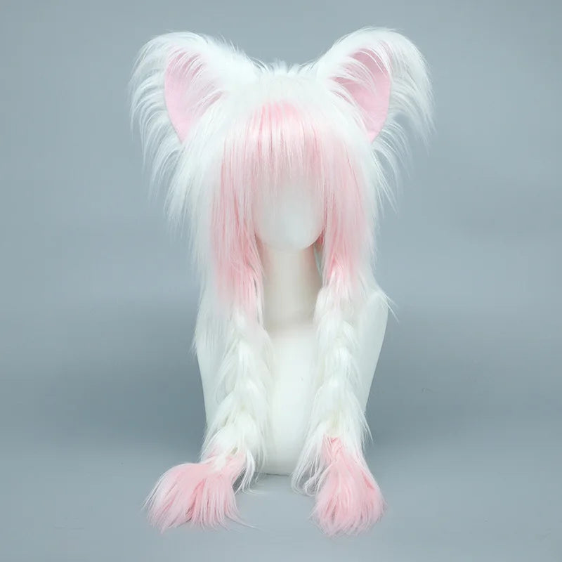 Y2K Cat Ear Plush Hat - Cute Braid Cosplay Cap- 9 Colors