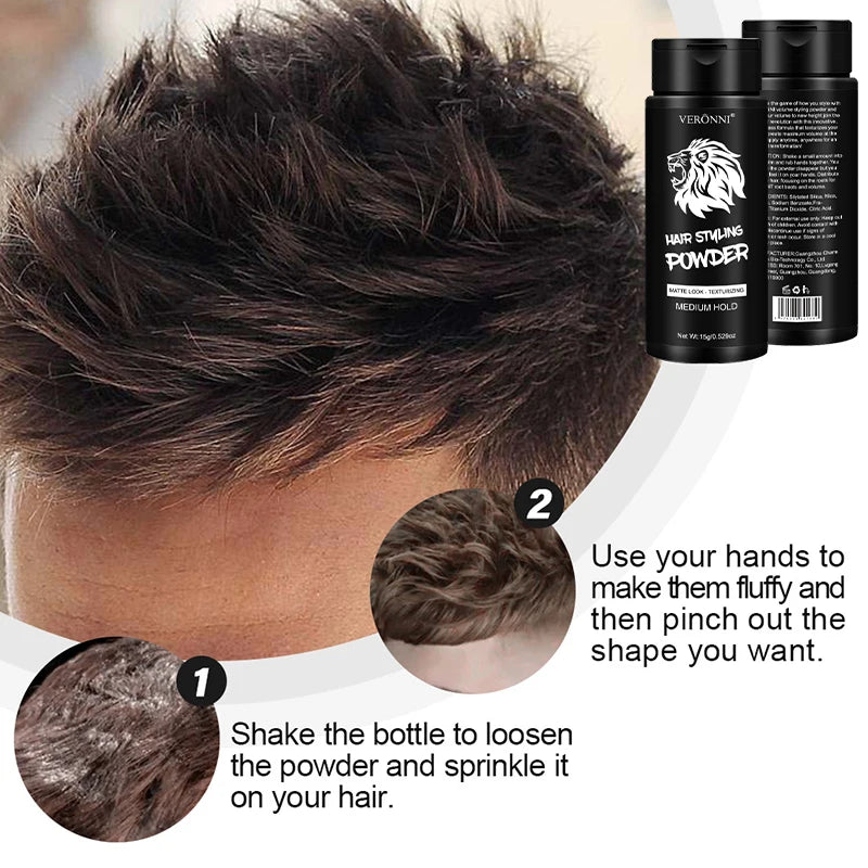 Hair styling powder with hairstyle and application examples
