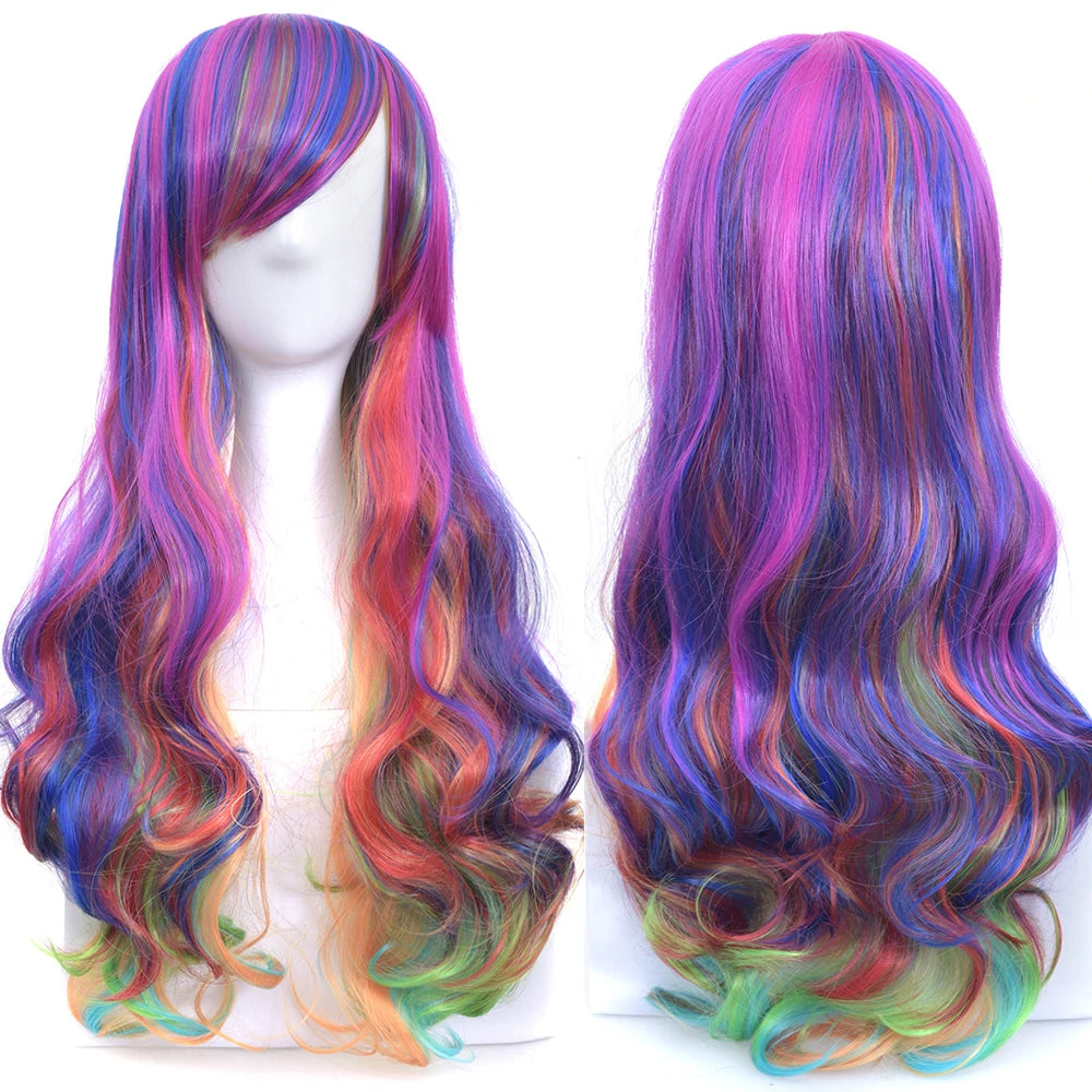 Colorful long wig shown from front and back