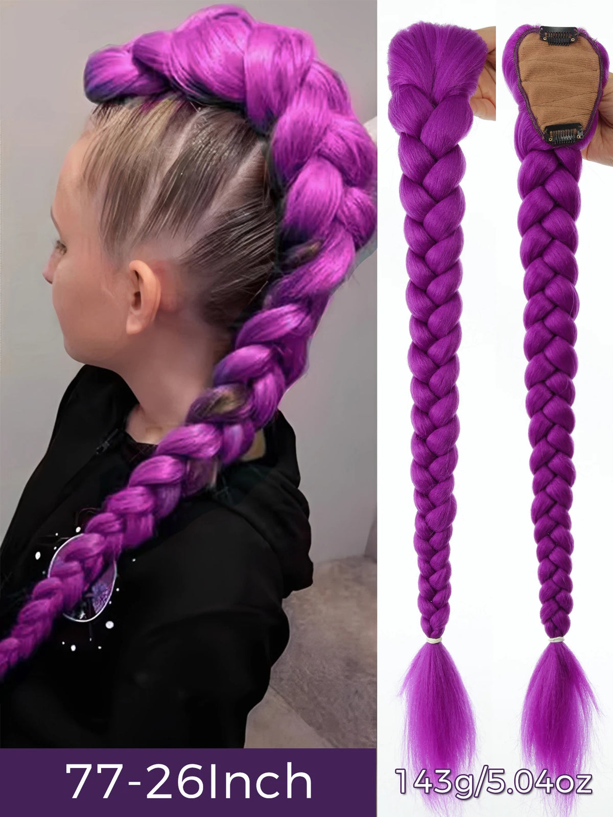 32-Inch Purple Braided Ponytail with Tinsel