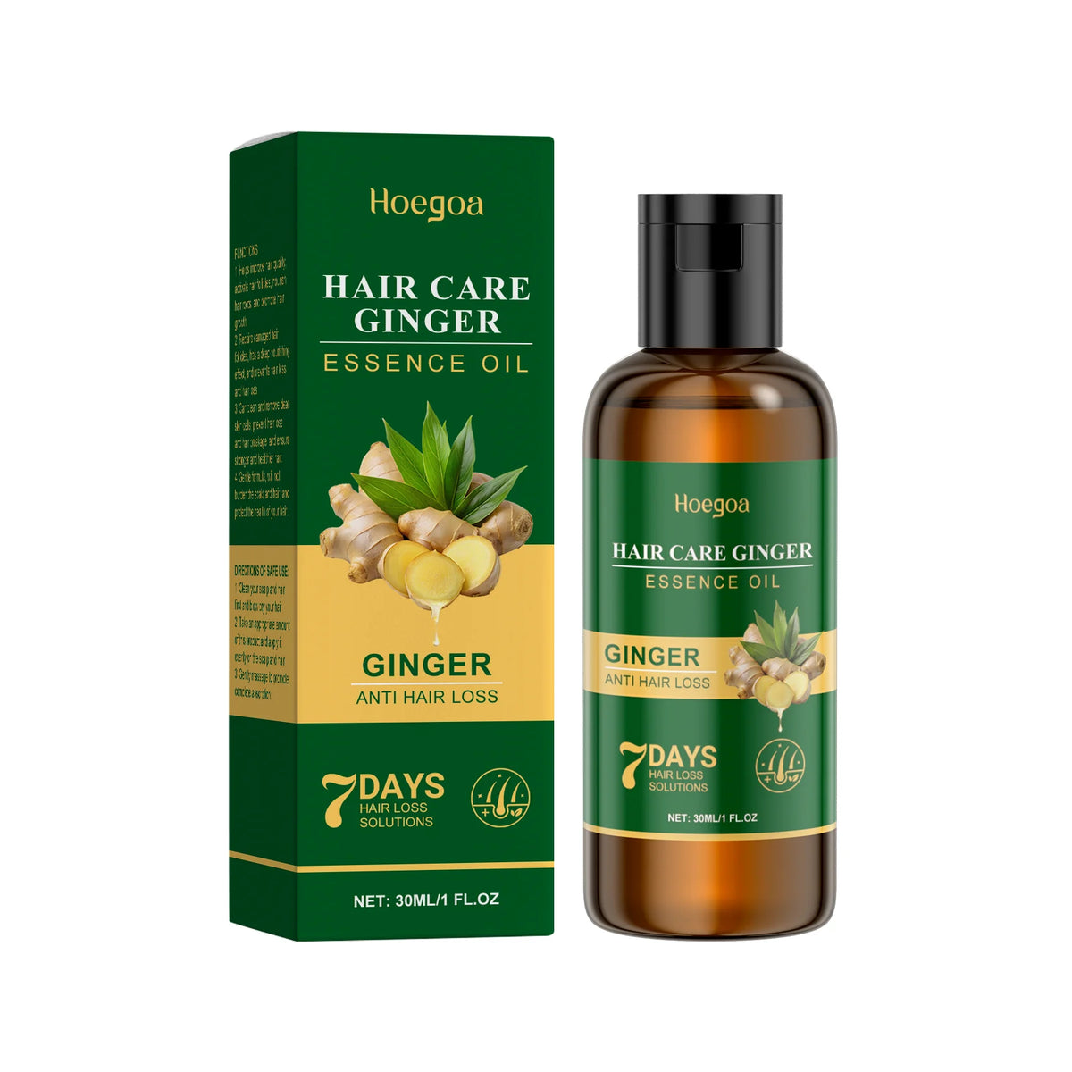 Ginger hair oil bottles and matching boxes