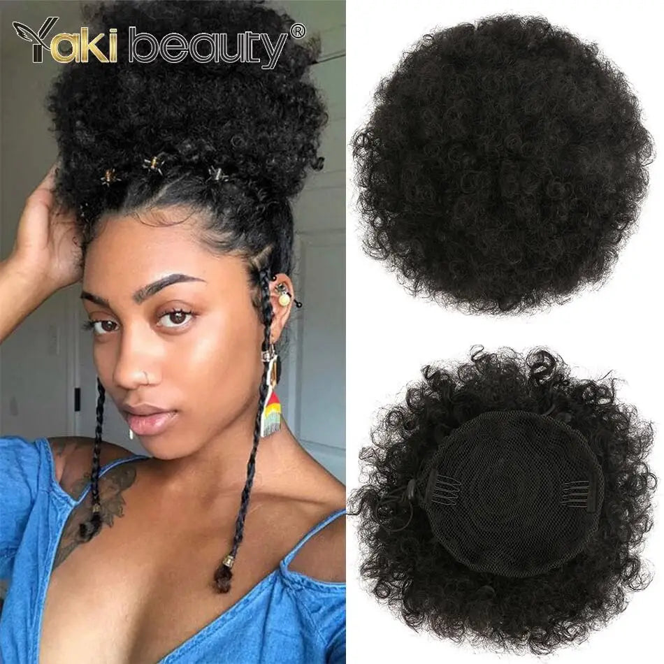 Curly puff hairpiece with styled hair or base details