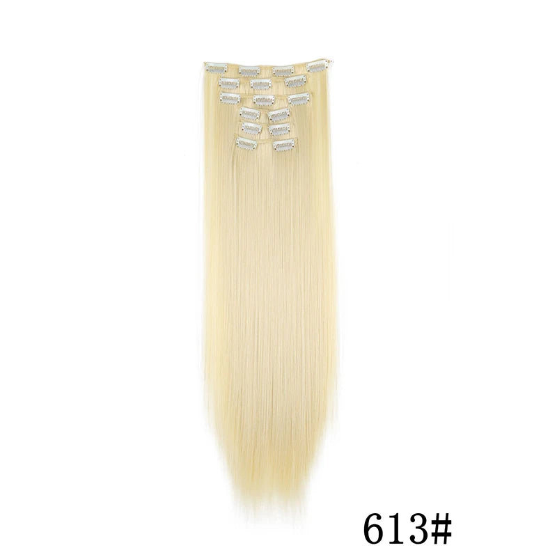 Straight clip-in hair extension with visible attachment clips