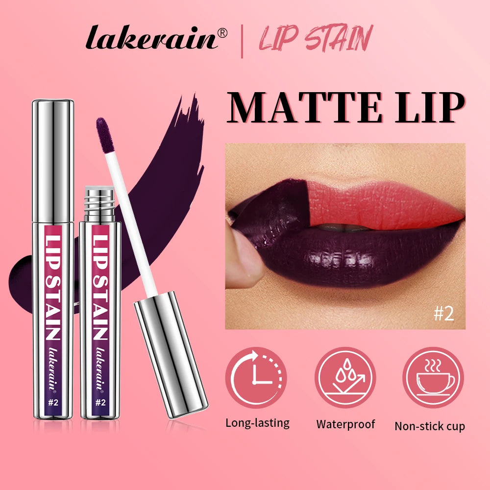 Peel-off lip stain with lip application and color swatch examples