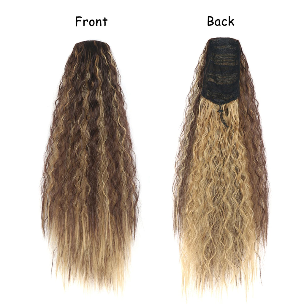 22 Inch Drawstring Ponytail Extension Soft Curly Wave 32 Colors
