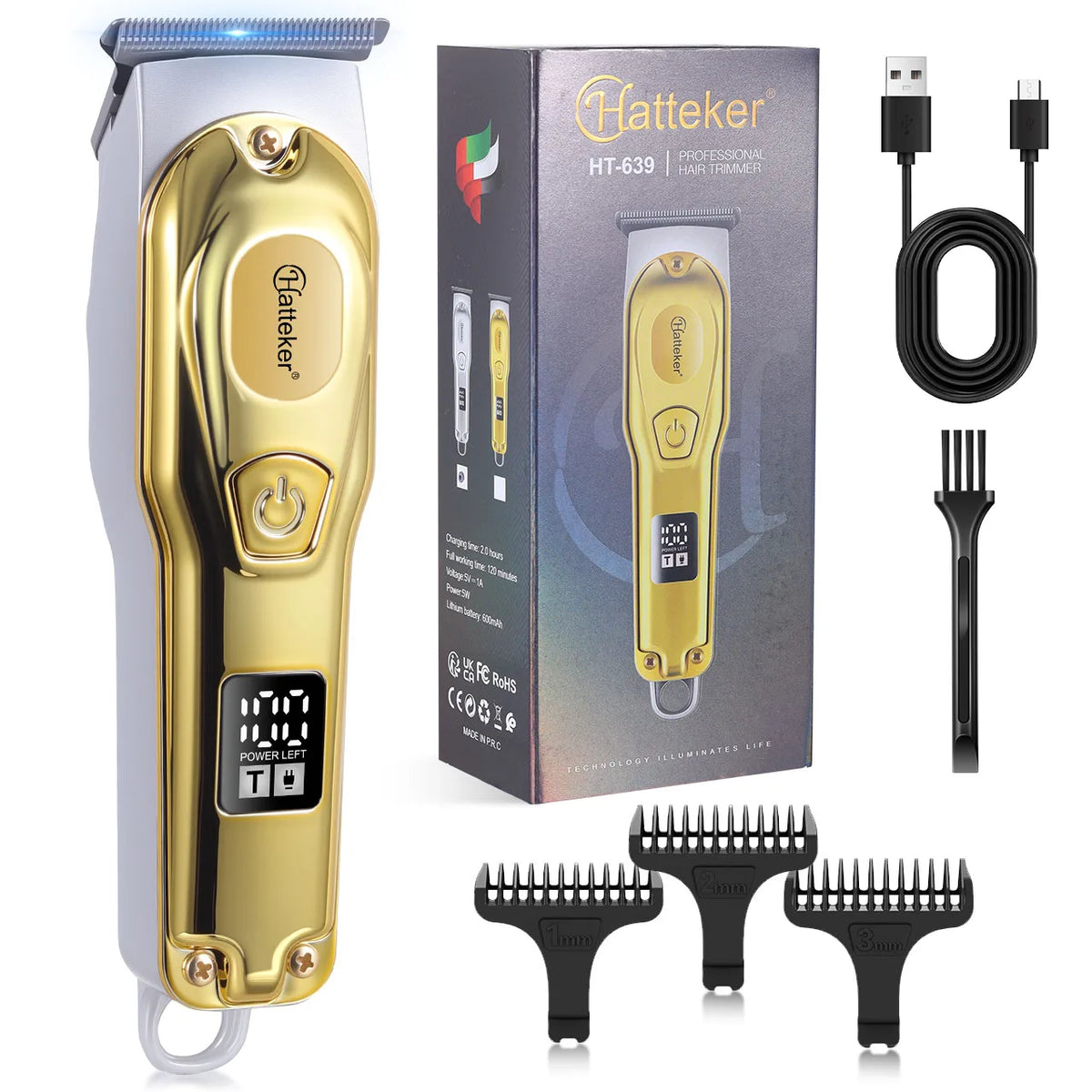 Electric hair clipper or trimmer kit with comb attachments