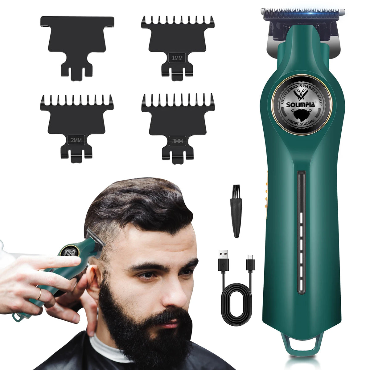 Electric hair clipper or trimmer kit with comb attachments