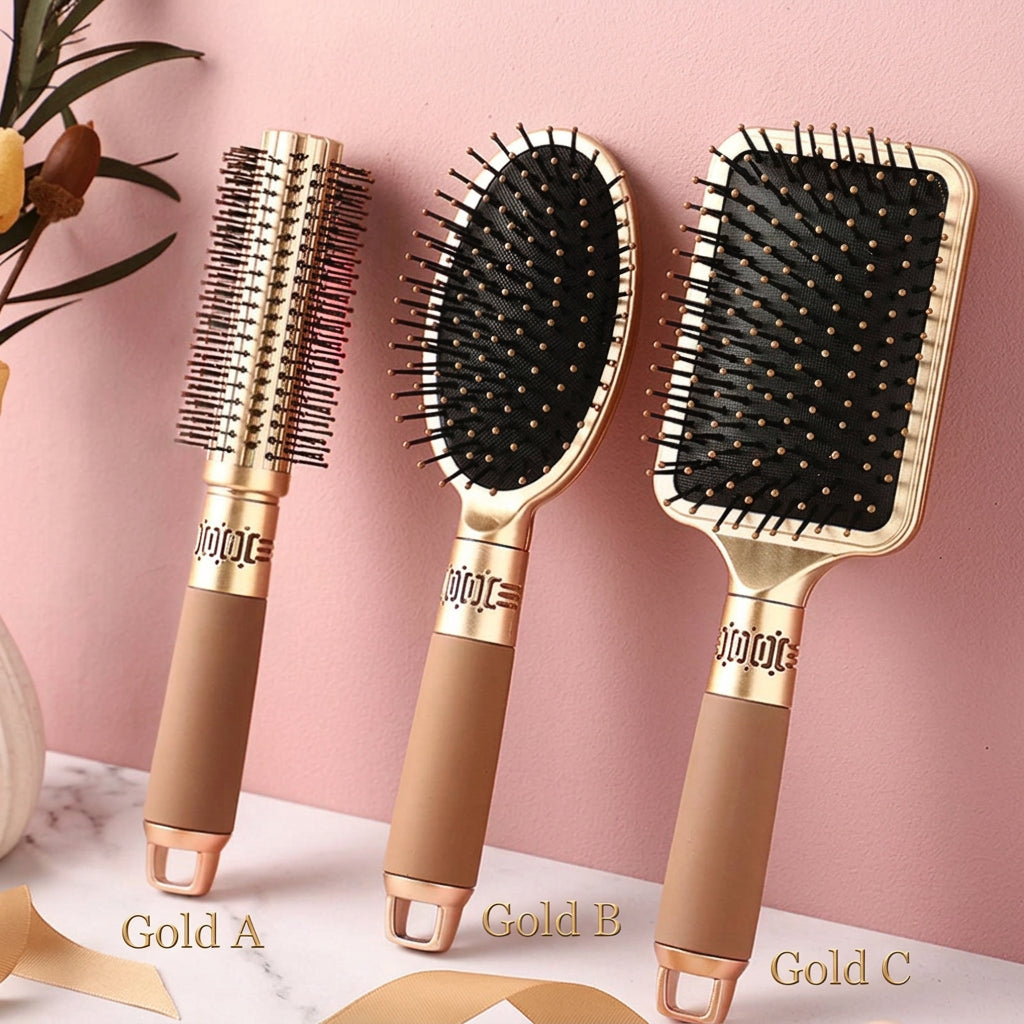 Anti-Frizz Cushion Hair Brush for Detangling and Styling | 3 Sizes for Short to Long Hair | Red, Green, Gold Luxury Colors