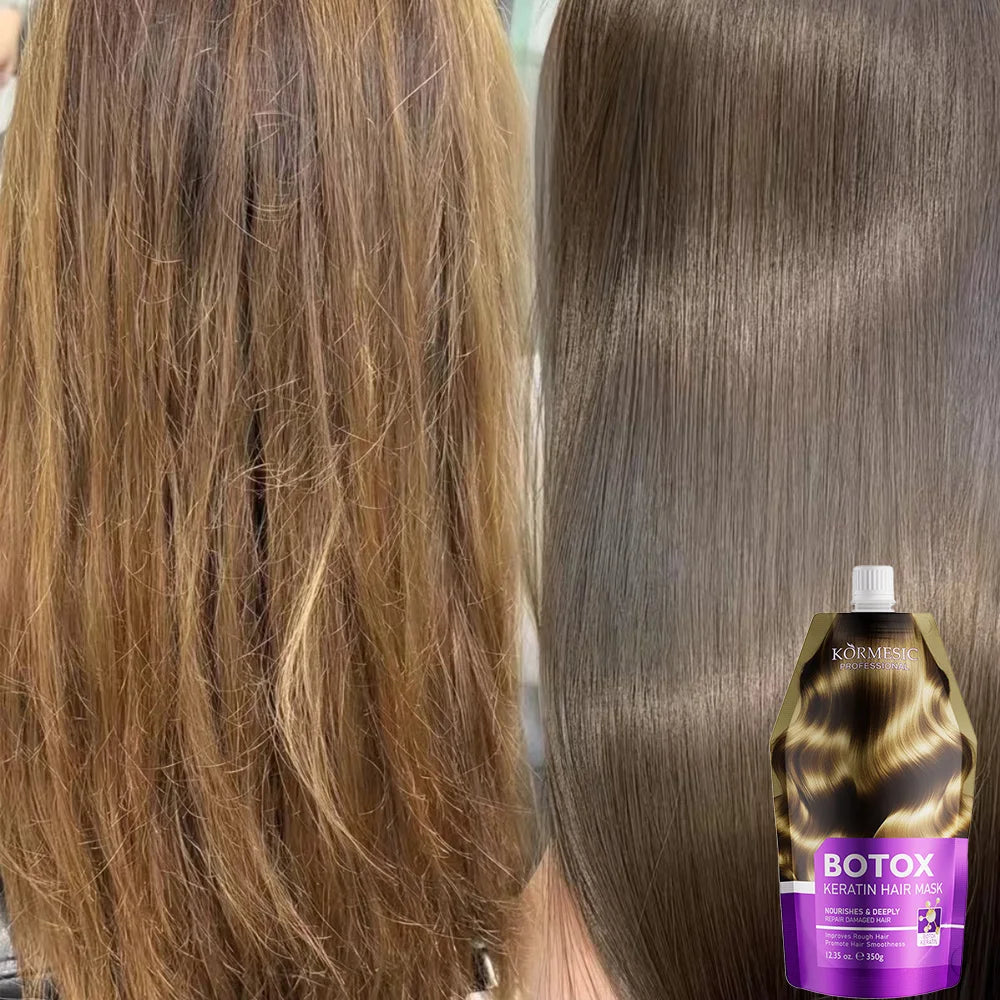 Hair treatment products with hair texture comparison graphics