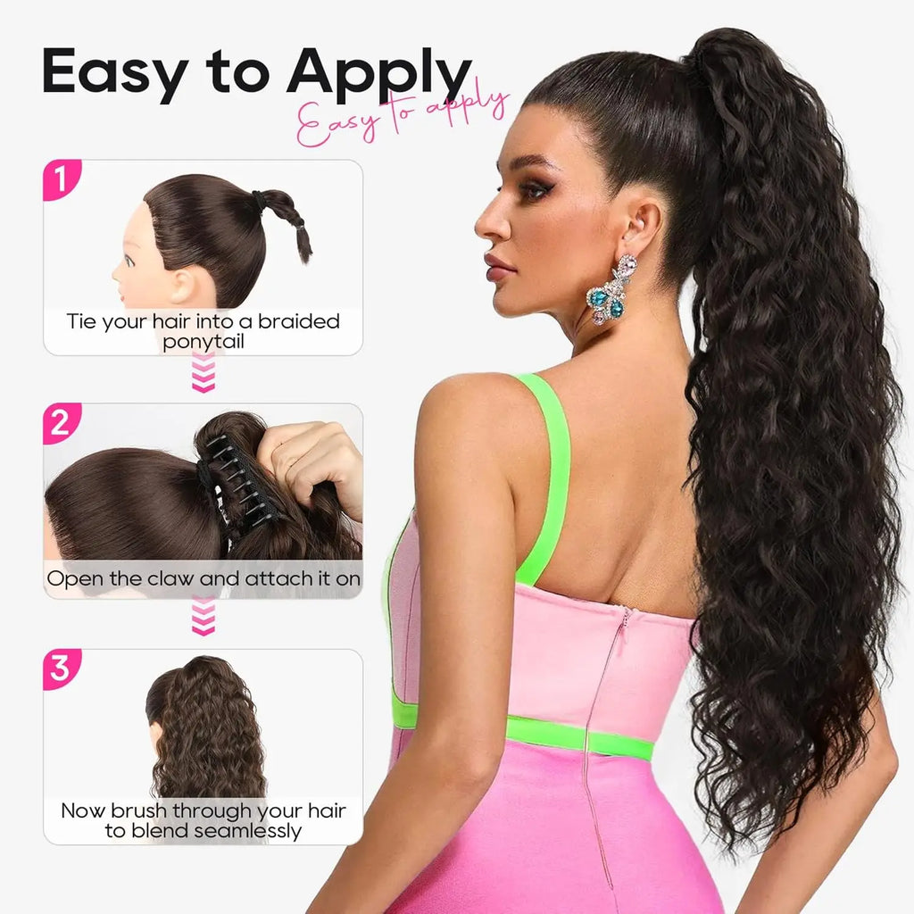 30" Long Body Wave Claw Clip-In Ponytail Extension