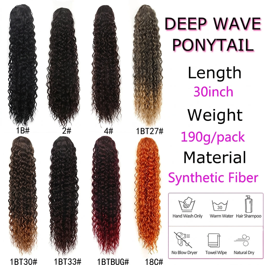 Curly Ponytail Extension Kinky Curly Hairpiece16/22/30Inch Soft Long Drawstring Water Wave Synthetic Ponytail for Women