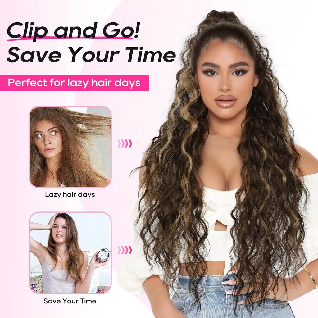 30" Long Body Wave Claw Clip-In Ponytail Extension