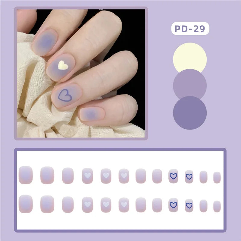 Press-on nail set with manicure example and shade samples