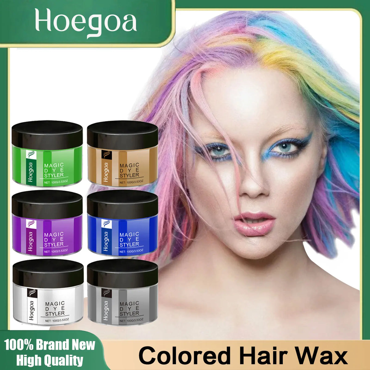 Hair color wax jars with color and hairstyle examples