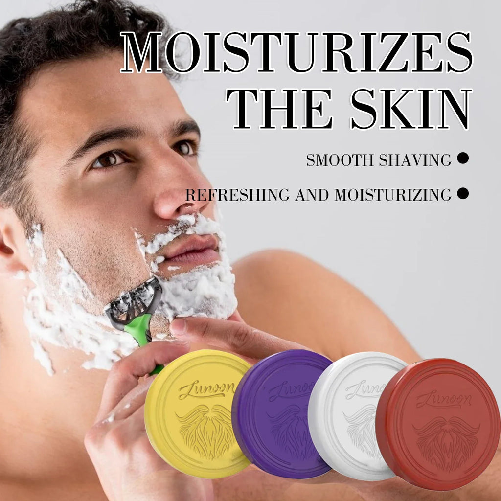 Shaving soap color options with product and application examples