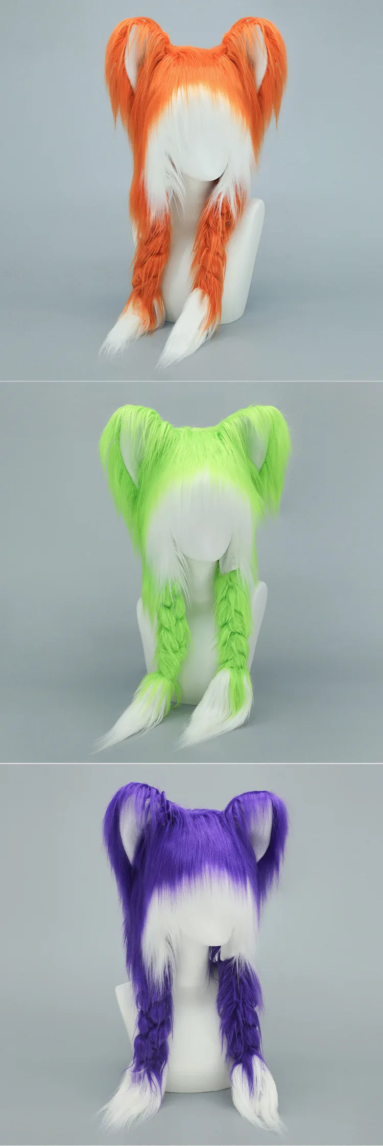 Y2K Cat Ear Plush Hat - Cute Braid Cosplay Cap- 9 Colors