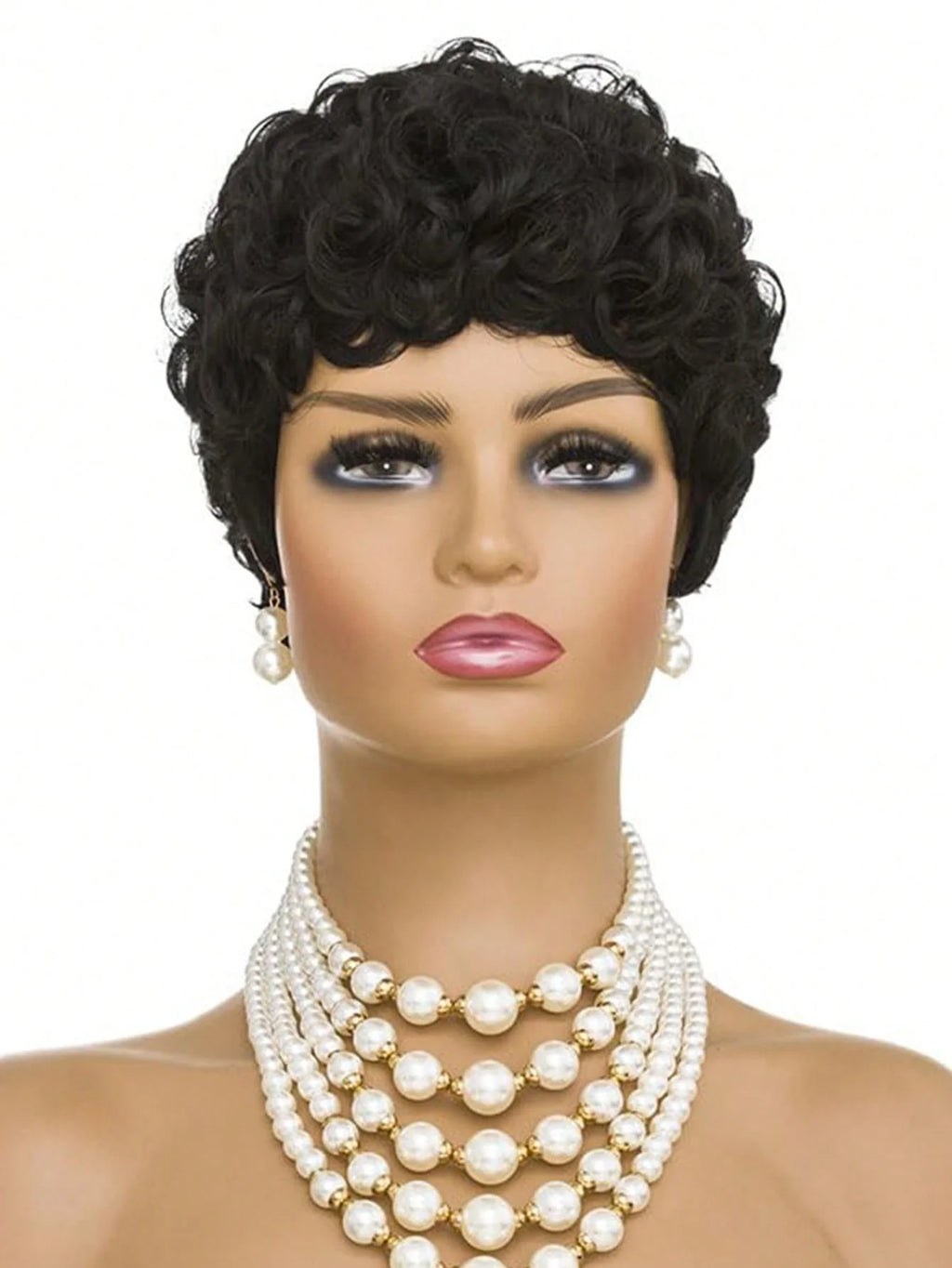 Short curly wig shown from different angles