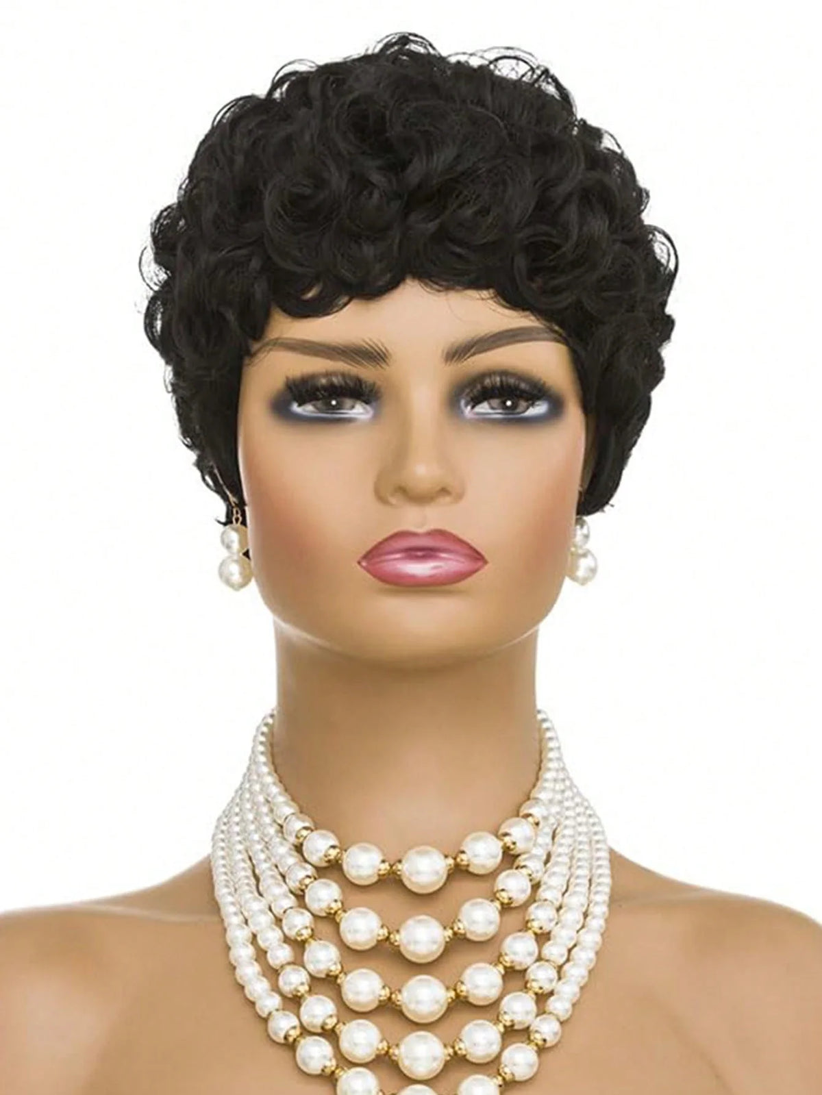 Short curly wig shown from different angles