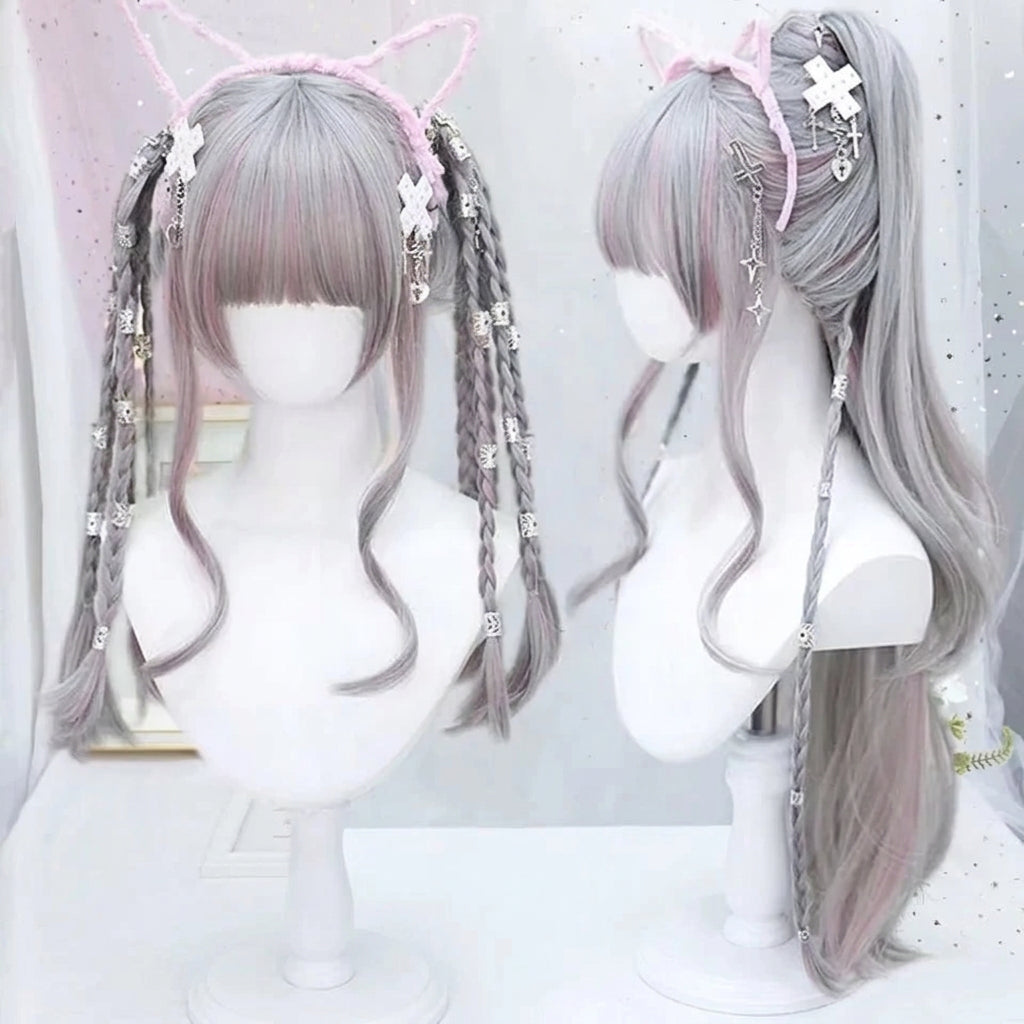 Cosplay wig shown with front, back or styling views