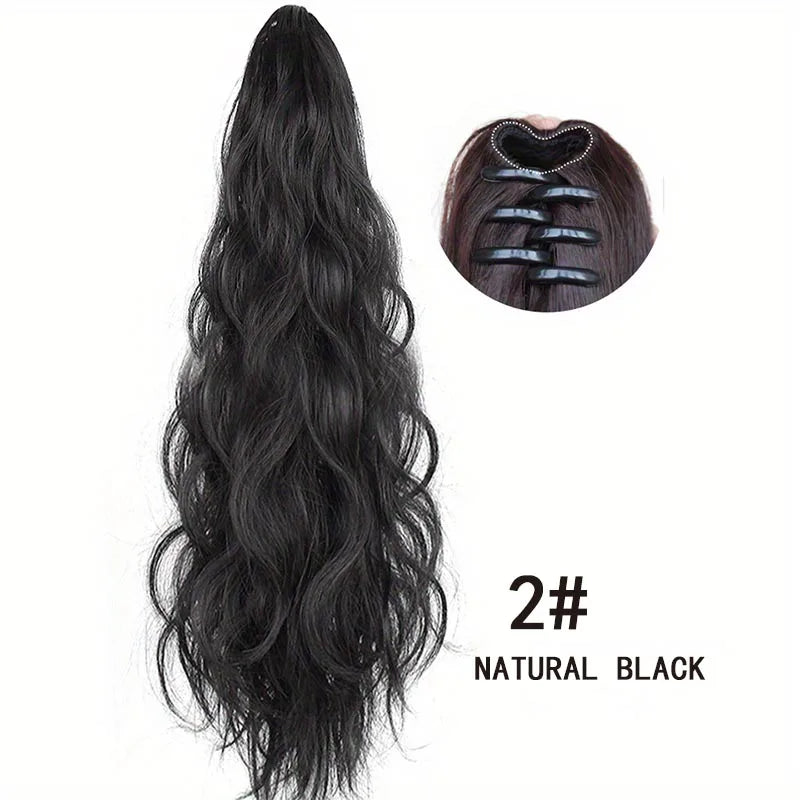Wavy claw-clip ponytail extension with hairstyle or clip view