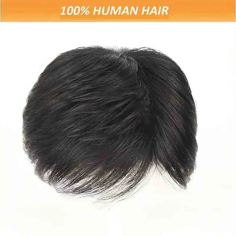 Short dark hair topper viewed from above