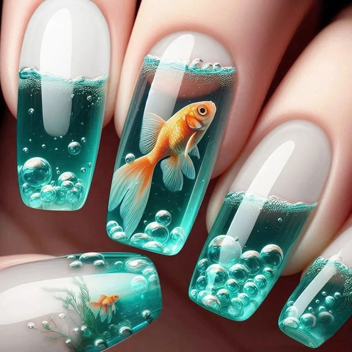 Decorative nail designs shown on hands