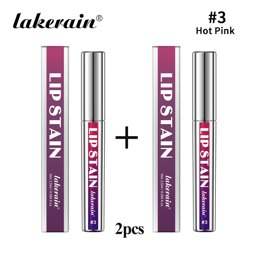 Lip stain tubes with shade shown on lips