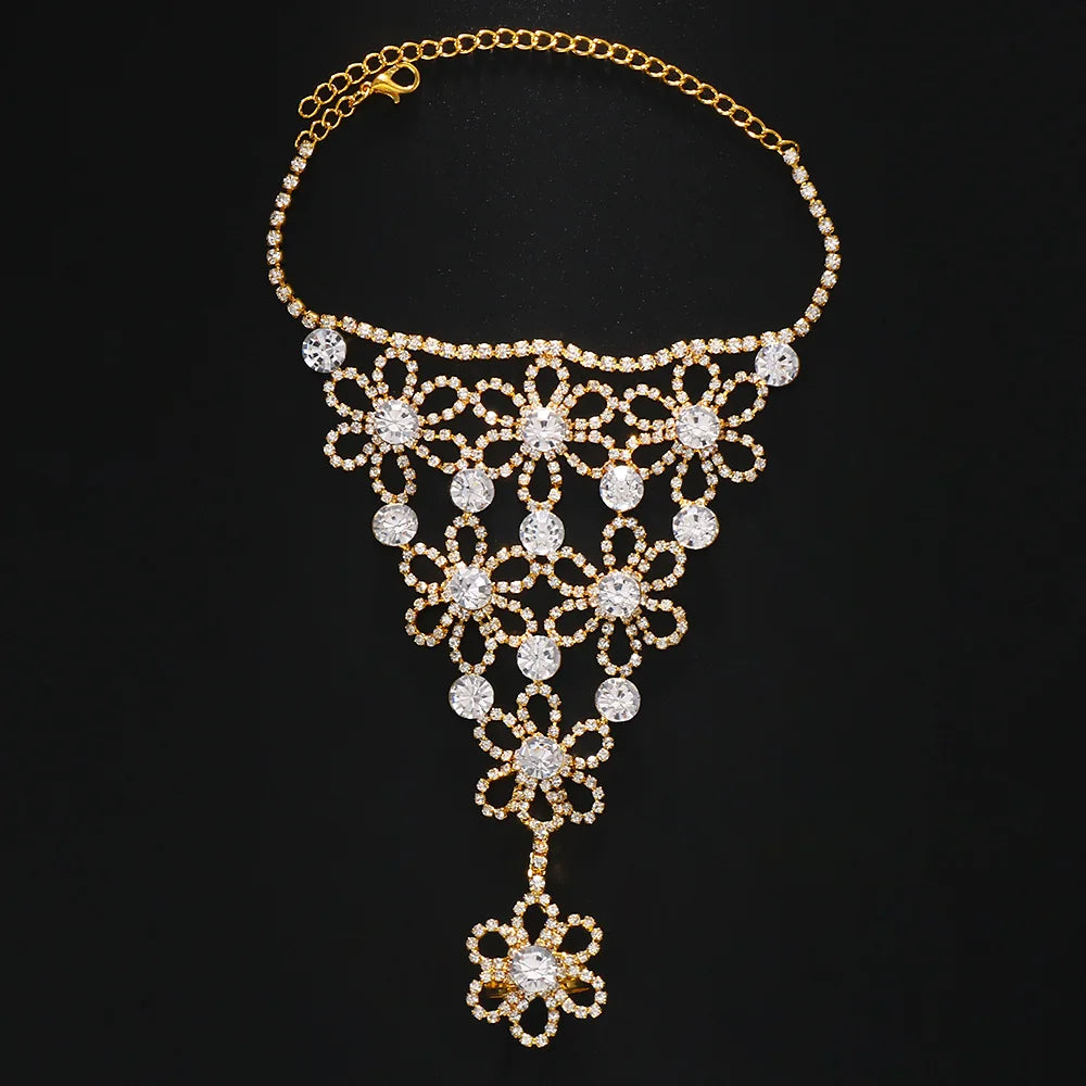 Luxury Rhinestone Mesh Hand Chain Finger Bracelet