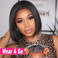 Straight dark bob wig with hairstyle and hairline details