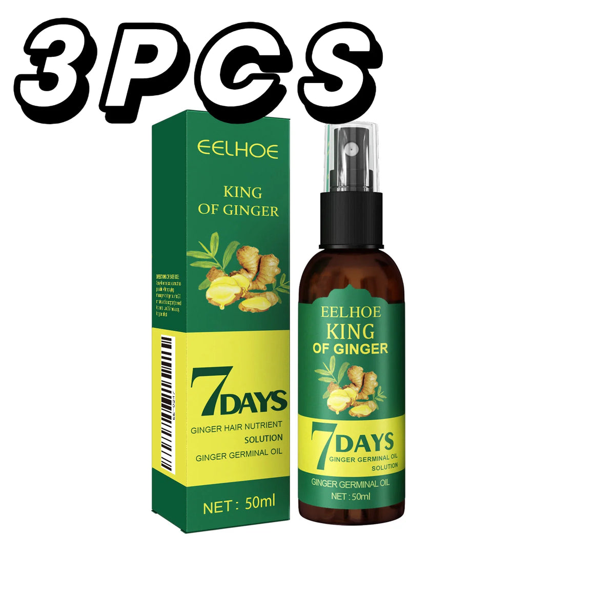Hair oil bottle and box with quantity or size information