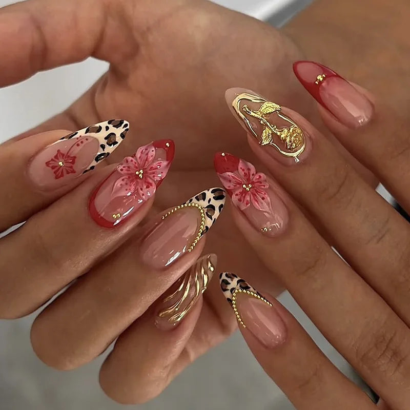 Decorated nails shown on hands