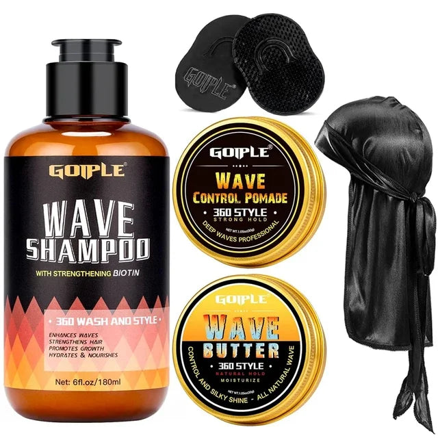 Wave shampoo, pomade, brush and cap set