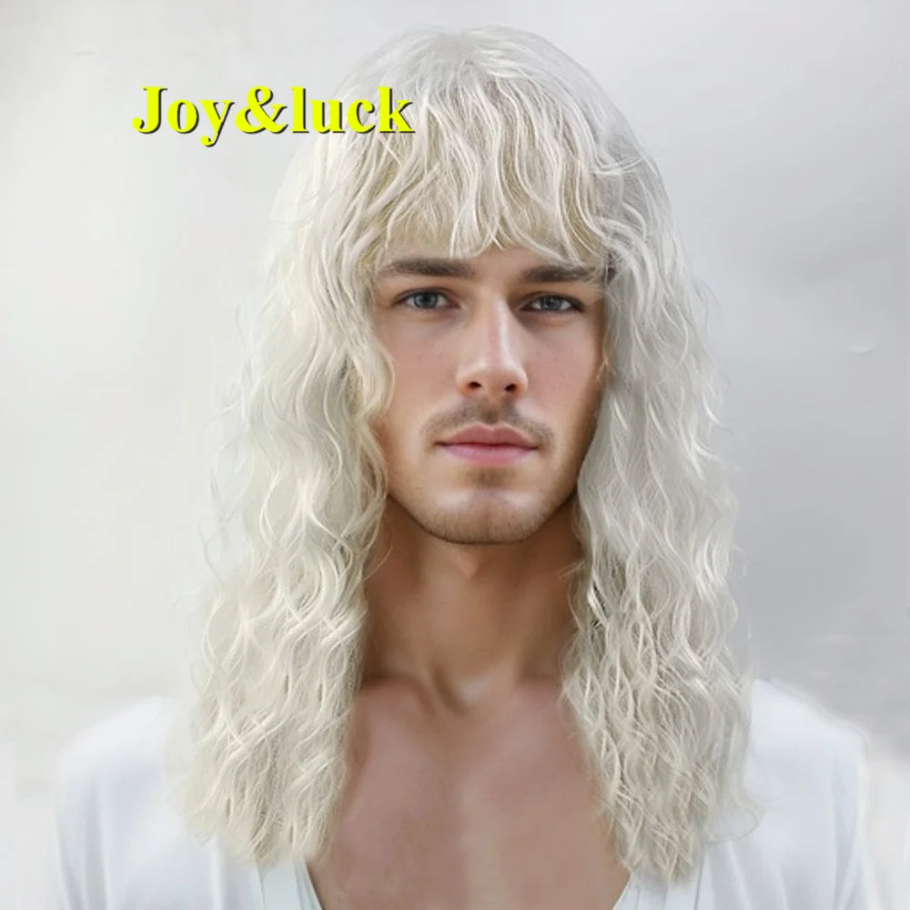 Long shaggy light-colored wig on a model or mannequin