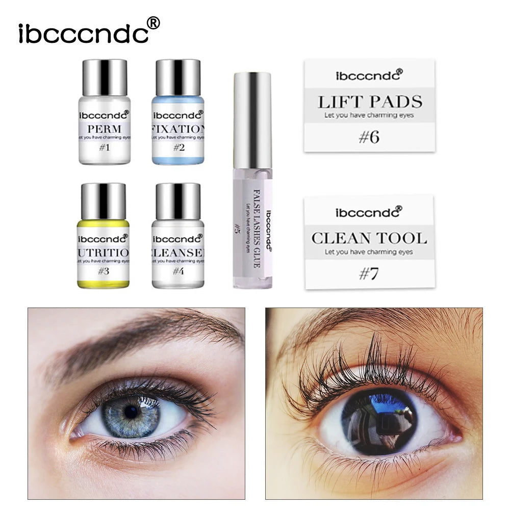 Eyelash lifting kit with application and product information